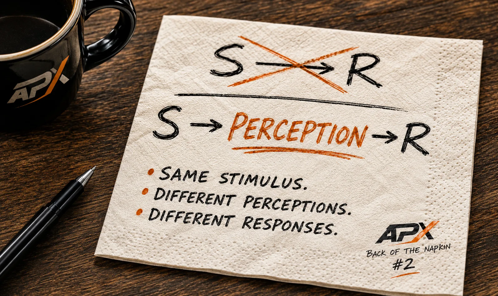 Back of the Napkin illustration: same stimulus, different perceptions, different responses.